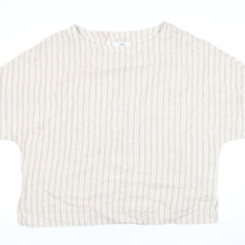 Marks and Spencer Women’s Beige Striped Linen Tunic Blouse Size 18
