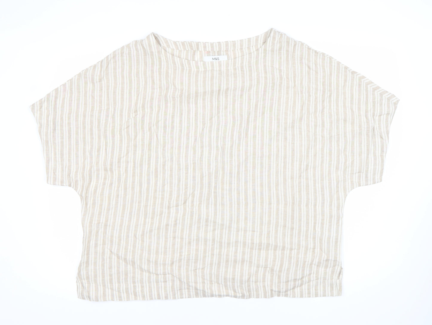 Marks and Spencer Women’s Beige Striped Linen Tunic Blouse Size 18