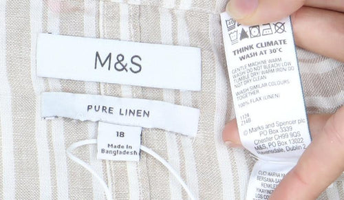 Marks and Spencer Women’s Beige Striped Linen Tunic Blouse Size 18
