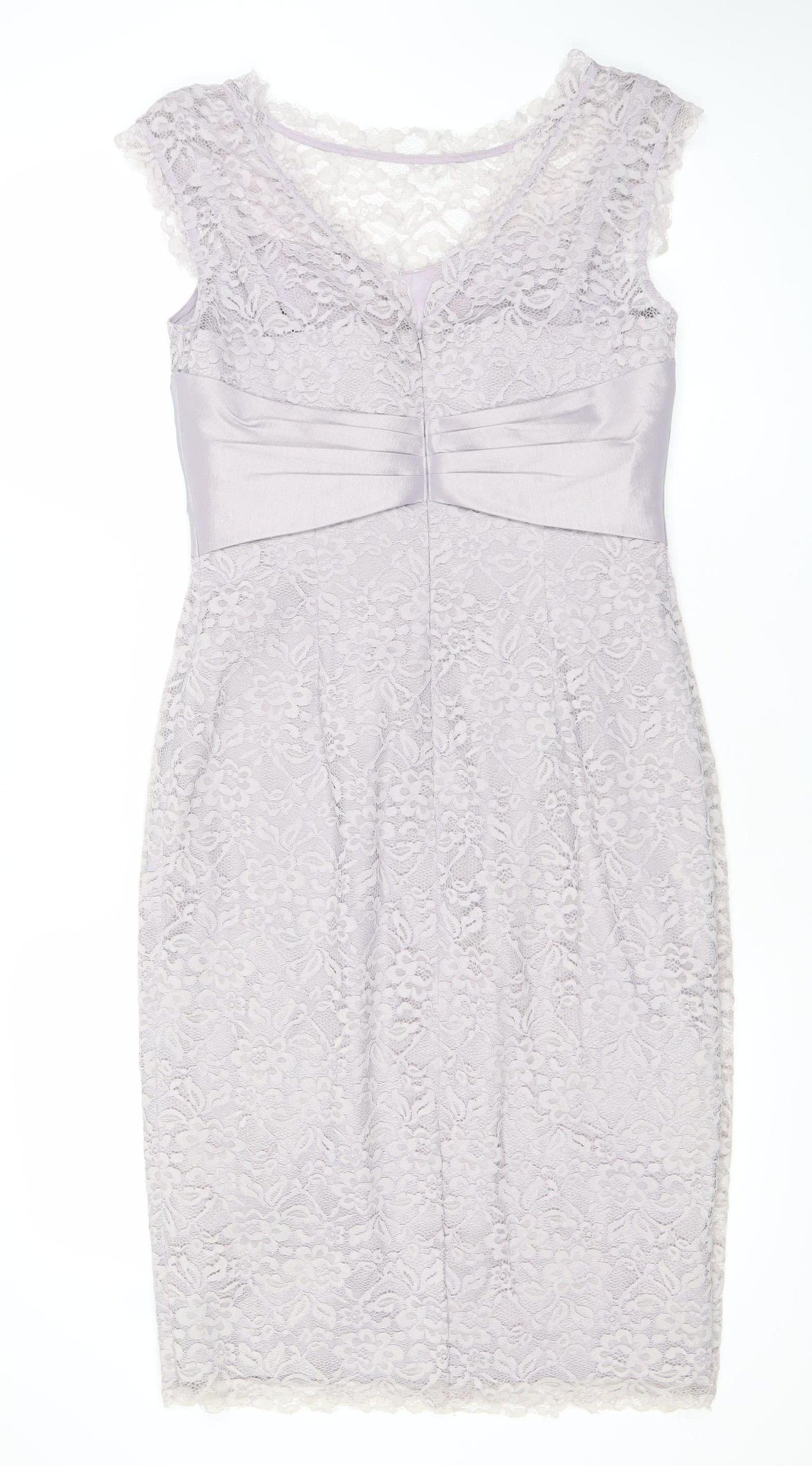 Ispritio Women’s Purple Lace Sheath Dress Size 10 V-Neck Cocktail