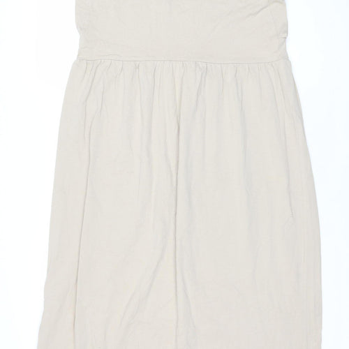 ZARA Women Beige A-Line Midi Dress Size 12 Sleeveless Cotton