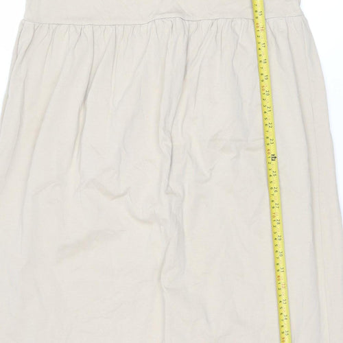 ZARA Women Beige A-Line Midi Dress Size 12 Sleeveless Cotton