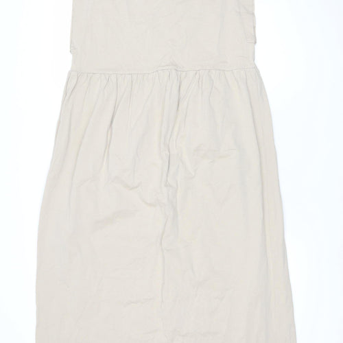 ZARA Women Beige A-Line Midi Dress Size 12 Sleeveless Cotton
