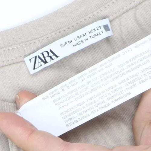 ZARA Women Beige A-Line Midi Dress Size 12 Sleeveless Cotton