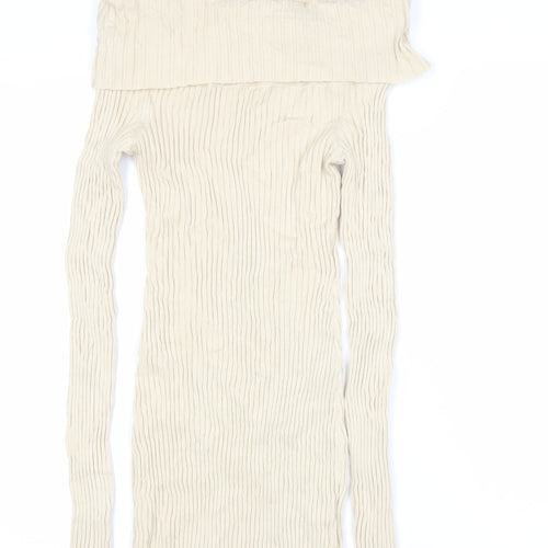 Urban Outfitters Women’s Beige Off Shoulder Ribbed Bodycon Dress S