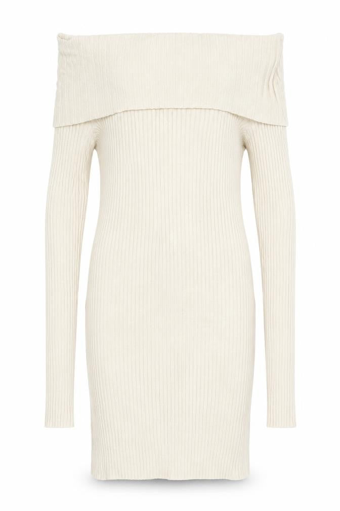 Urban Outfitters Women’s Beige Off Shoulder Ribbed Bodycon Dress S