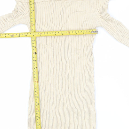 Urban Outfitters Women’s Beige Off Shoulder Ribbed Bodycon Dress S