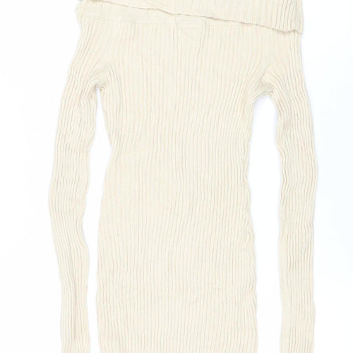 Urban Outfitters Women’s Beige Off Shoulder Ribbed Bodycon Dress S