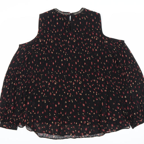 Next Women Black Animal Print Cold Shoulder Tunic Blouse Size 12