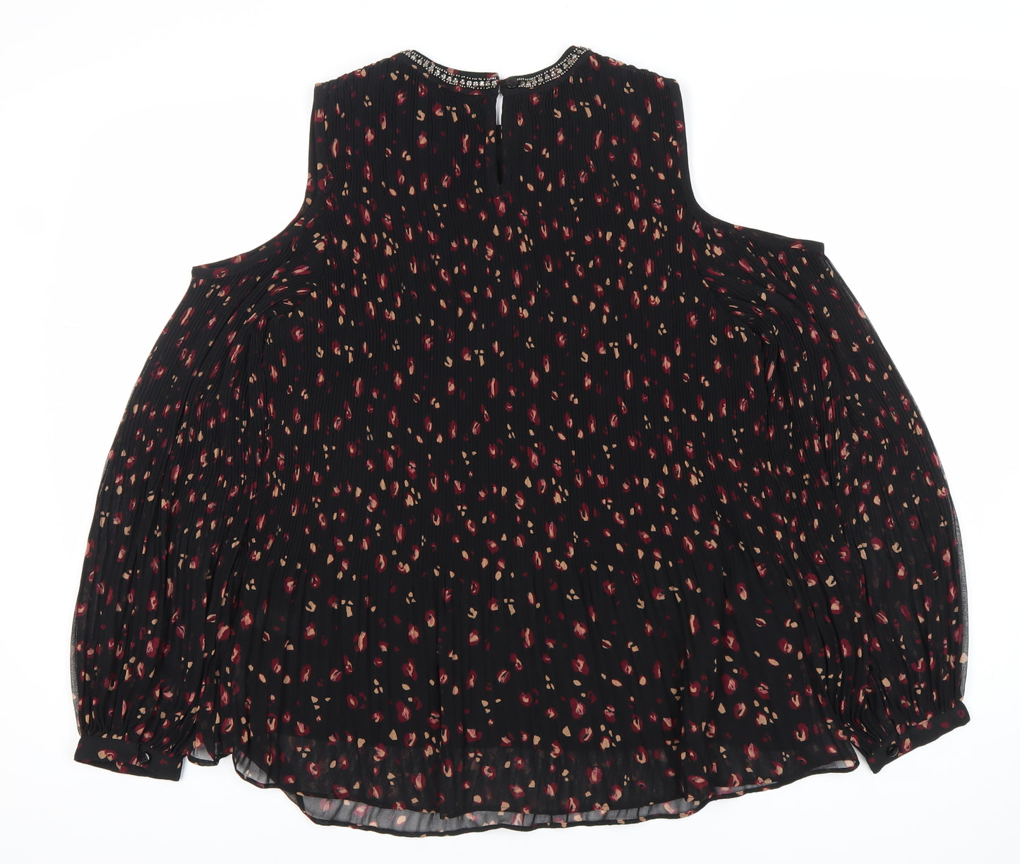 Next Women Black Animal Print Cold Shoulder Tunic Blouse Size 12