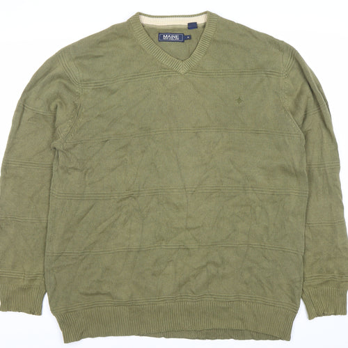 Maine New England Men’s Green Cotton V-Neck Pullover Jumper M