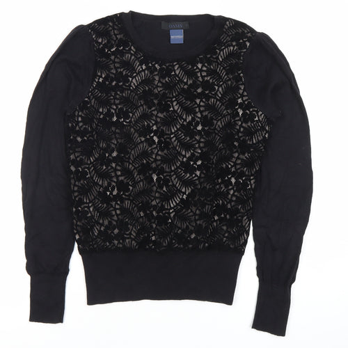 Oasis Womens Black Lace Knit Long Sleeve Blouse Size S