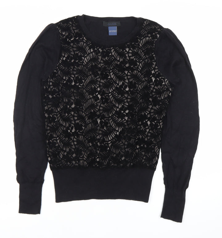 Oasis Womens Black Lace Knit Long Sleeve Blouse Size S