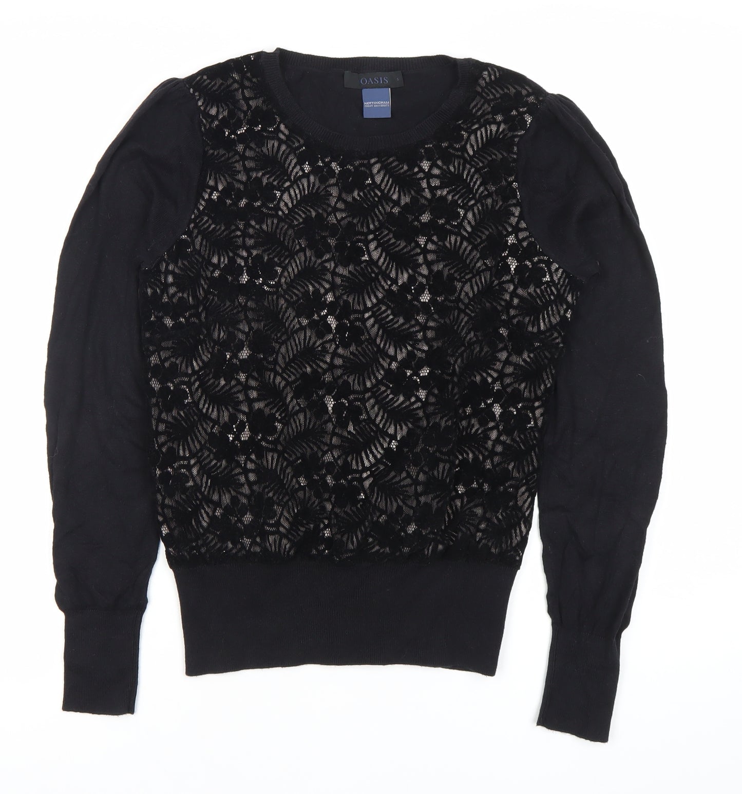 Oasis Womens Black Lace Knit Long Sleeve Blouse Size S