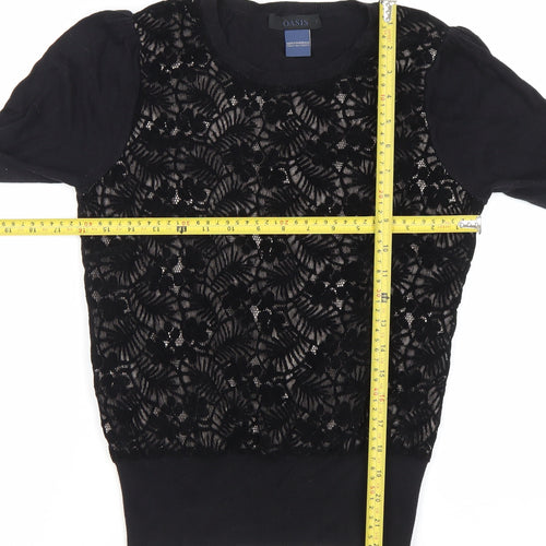 Oasis Womens Black Lace Knit Long Sleeve Blouse Size S
