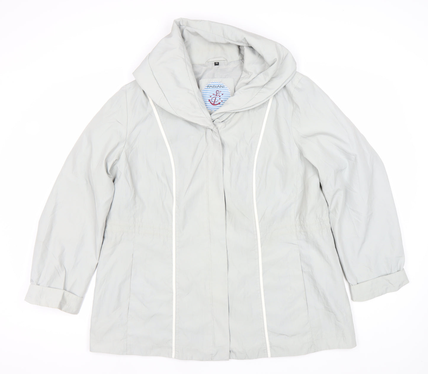 Fabiani Women Grey Hooded Rain Coat Jacket Size 16 Mid-Length