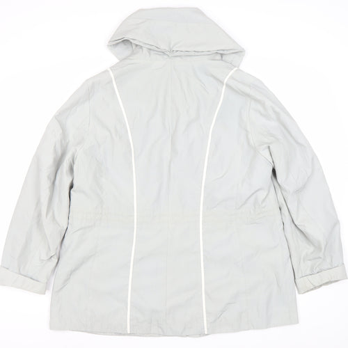 Fabiani Women Grey Hooded Rain Coat Jacket Size 16 Mid-Length