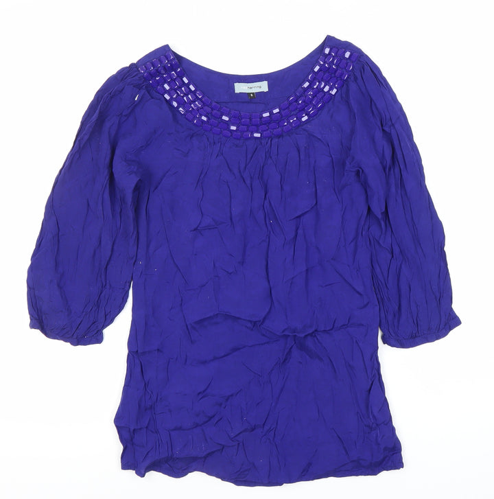 Red Herring Women’s Blue Beaded Tunic Blouse Size 8 Scoop Neck
