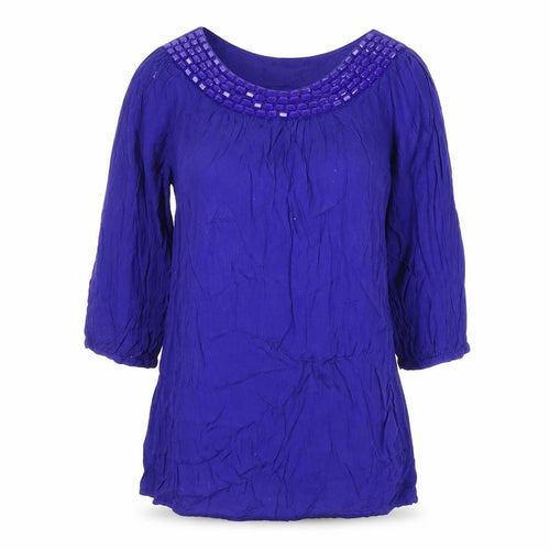 Red Herring Women’s Blue Beaded Tunic Blouse Size 8 Scoop Neck
