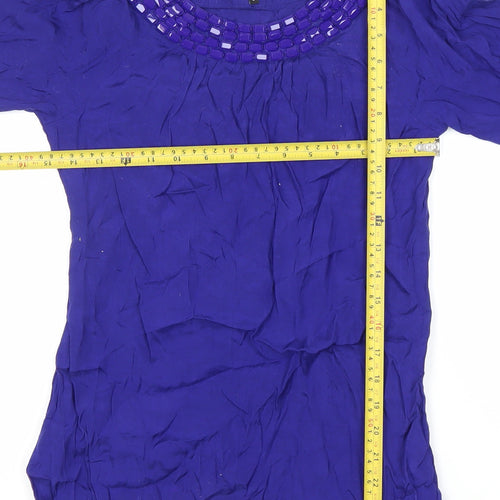 Red Herring Women’s Blue Beaded Tunic Blouse Size 8 Scoop Neck