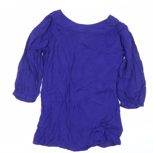 Red Herring Women’s Blue Beaded Tunic Blouse Size 8 Scoop Neck