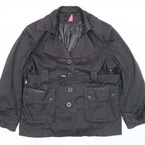 JO THIRTY Women's Black Trench Coat Size 22 Belted Mid-Length
