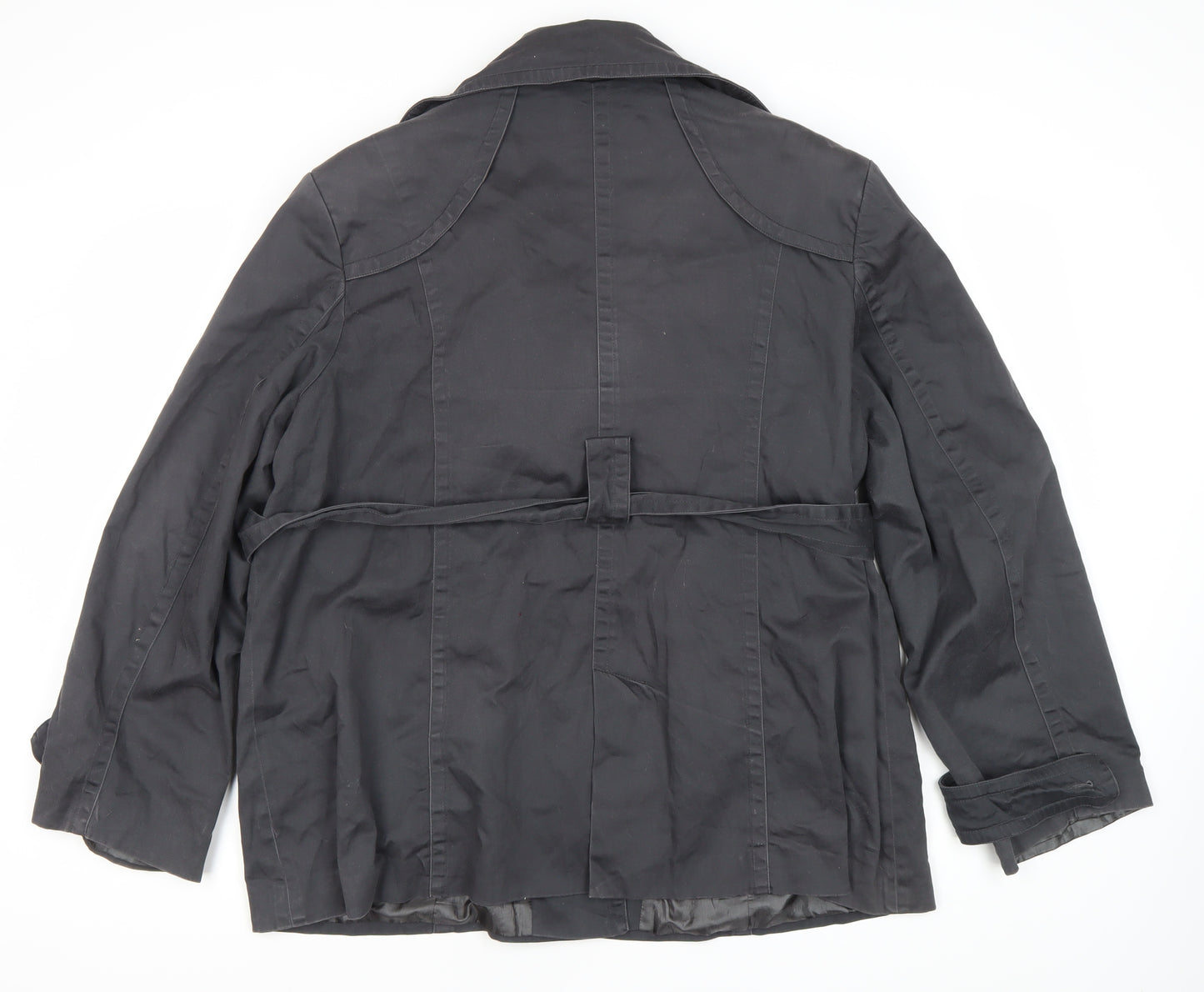 JO THIRTY Women's Black Trench Coat Size 22 Belted Mid-Length