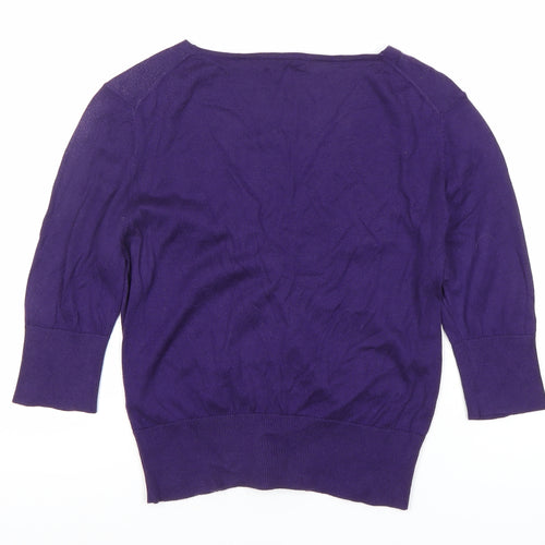 Hobbs Womens Purple Cotton V-Neck Cardigan Size 12
