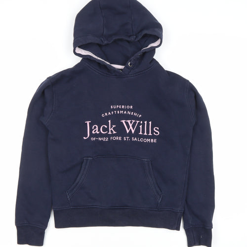 Jack Wills Girls Navy Blue Pullover Hoodie 9-10 Years Logo Graphic