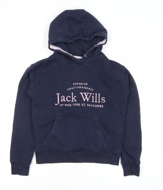Jack Wills Girls Navy Blue Pullover Hoodie 9-10 Years Logo Graphic