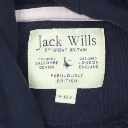 Jack Wills Girls Navy Blue Pullover Hoodie 9-10 Years Logo Graphic