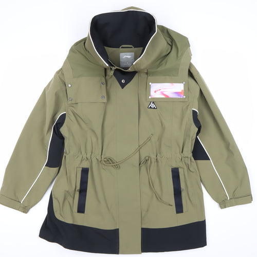 Li-Ning Womens Green Hooded Anorak Jacket Size S Mid-Length Outdoor