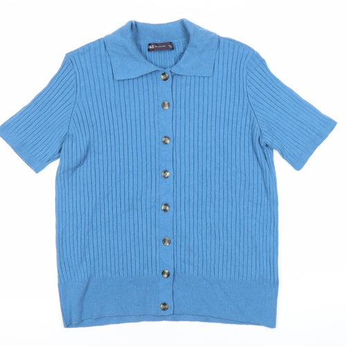Marks and Spencer Women Blue Medium Collared Button-Up Short Sleeve Top