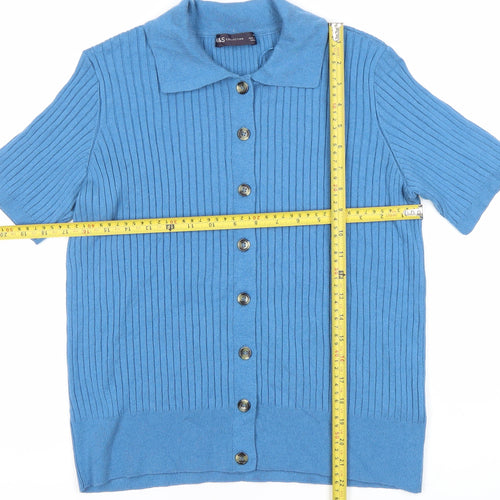 Marks and Spencer Women Blue Medium Collared Button-Up Short Sleeve Top