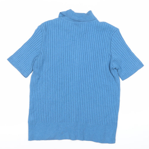 Marks and Spencer Women Blue Medium Collared Button-Up Short Sleeve Top