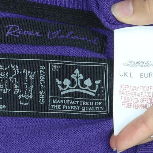 River Island Women’s Purple L Long Sleeve Cardigan V-Neck Knit