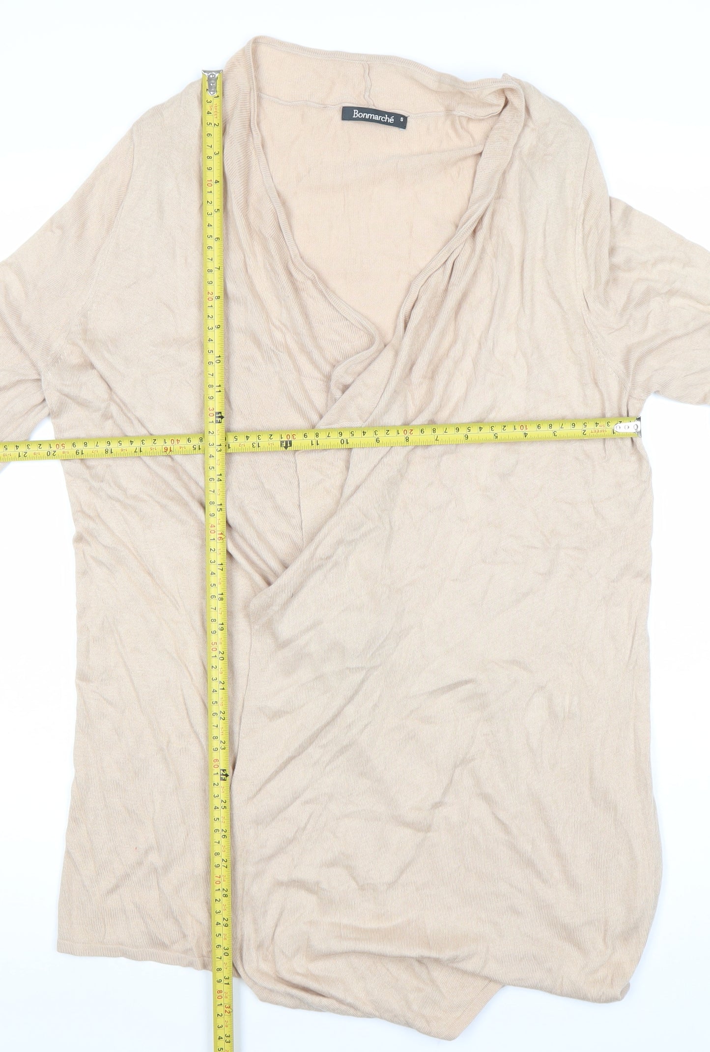 Bonmarché Women’s Beige Knit Open Front Long Sleeve Cardigan Size S