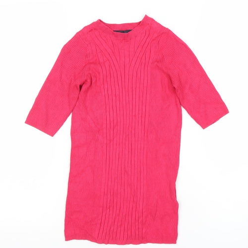 Marks and Spencer Womens Pink Tunic Top S 3/4 Sleeve Knit High Neck