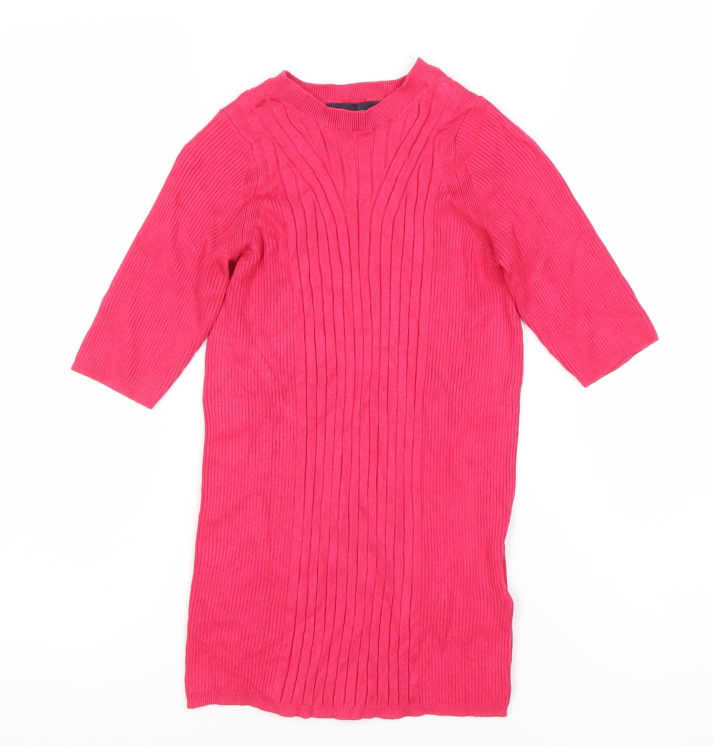 Marks and Spencer Womens Pink Tunic Top S 3/4 Sleeve Knit High Neck