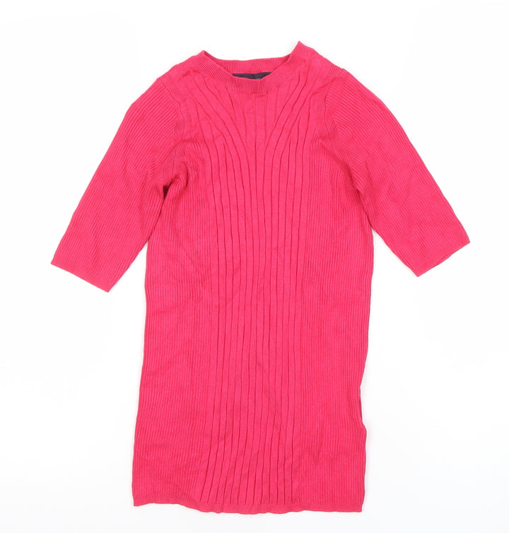 Marks and Spencer Womens Pink Tunic Top S 3/4 Sleeve Knit High Neck