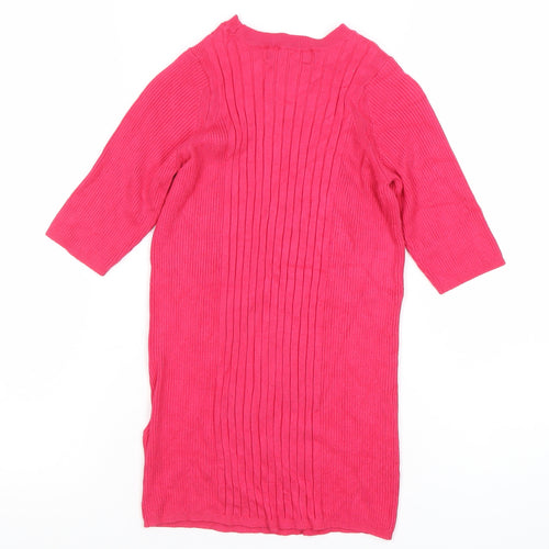 Marks and Spencer Womens Pink Tunic Top S 3/4 Sleeve Knit High Neck