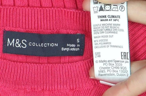Marks and Spencer Womens Pink Tunic Top S 3/4 Sleeve Knit High Neck
