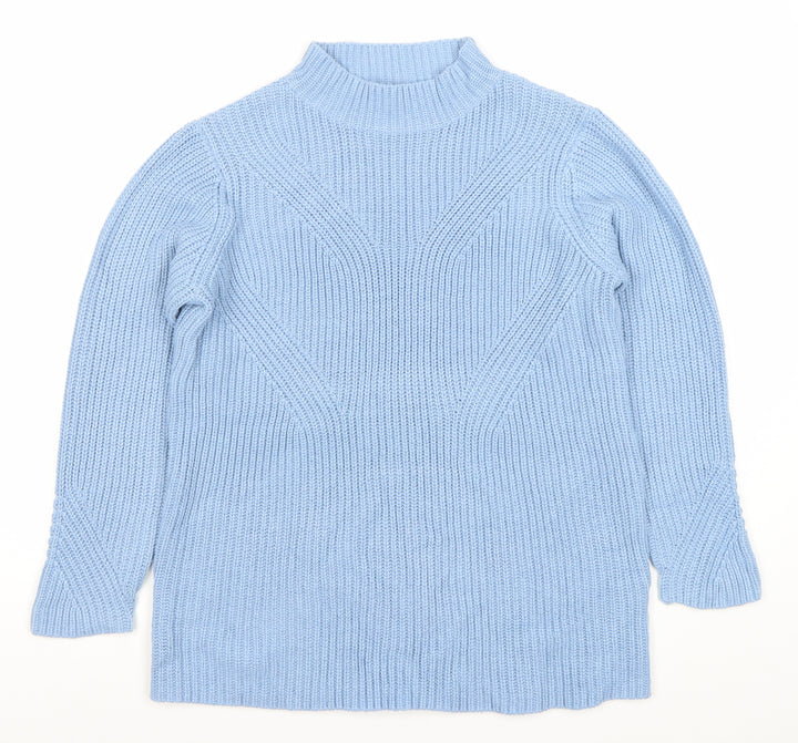 Damart Womens Blue Chunky Knit Mock Neck Jumper Size M