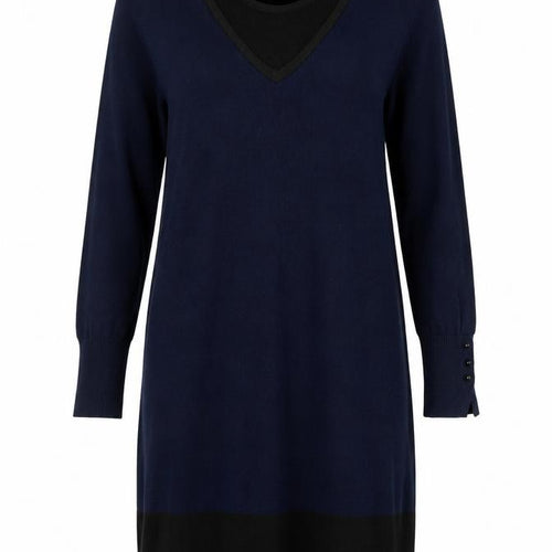 Trend Women’s Blue Black Colourblock Jumper Dress Size 12 Long Sleeve Knit