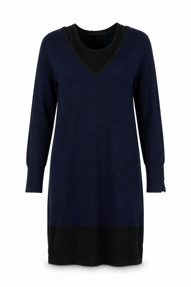 Trend Women’s Blue Black Colourblock Jumper Dress Size 12 Long Sleeve Knit