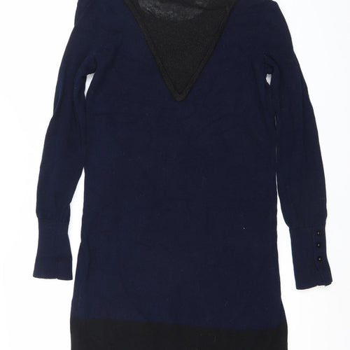 Trend Women’s Blue Black Colourblock Jumper Dress Size 12 Long Sleeve Knit