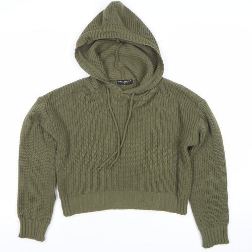 Select Womens Green Hooded Chunky Knit Pullover Jumper Size S