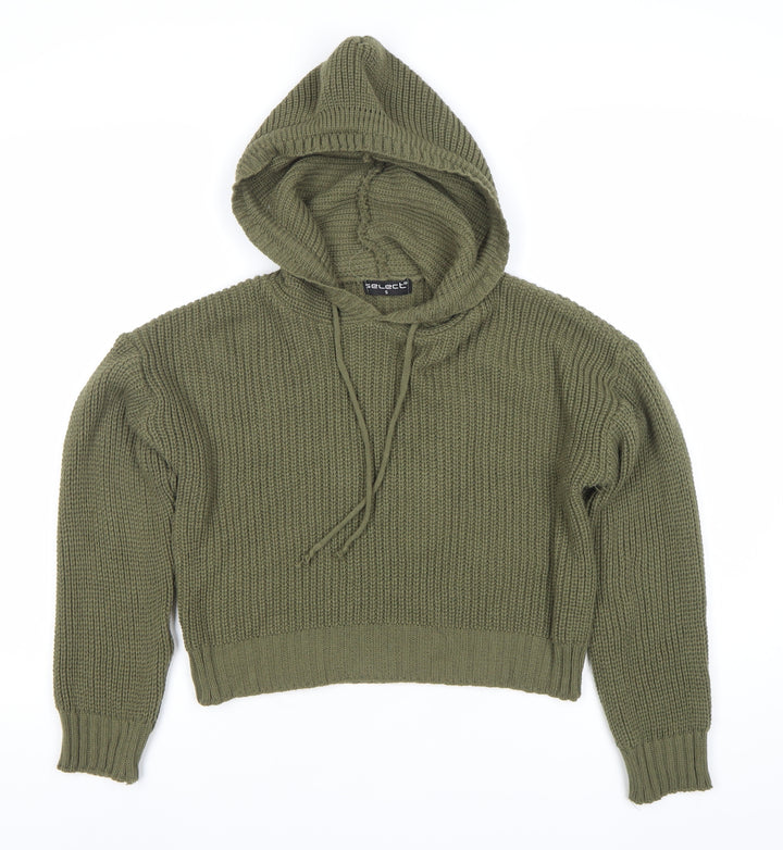 Select Womens Green Hooded Chunky Knit Pullover Jumper Size S