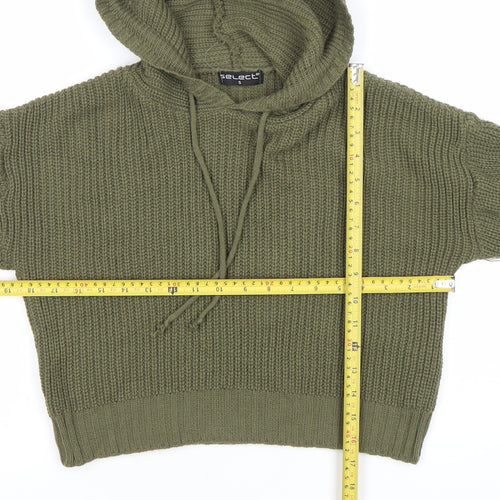Select Womens Green Hooded Chunky Knit Pullover Jumper Size S