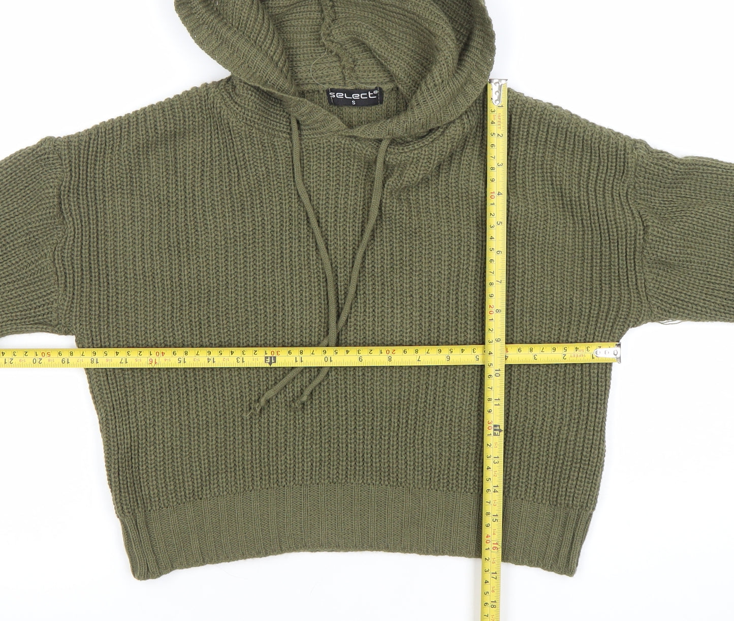 Select Womens Green Hooded Chunky Knit Pullover Jumper Size S